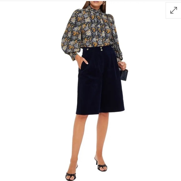 Antik Batik Pants - Antik Batik Mona Pleated Cotton blend Corduroy Shorts Navy